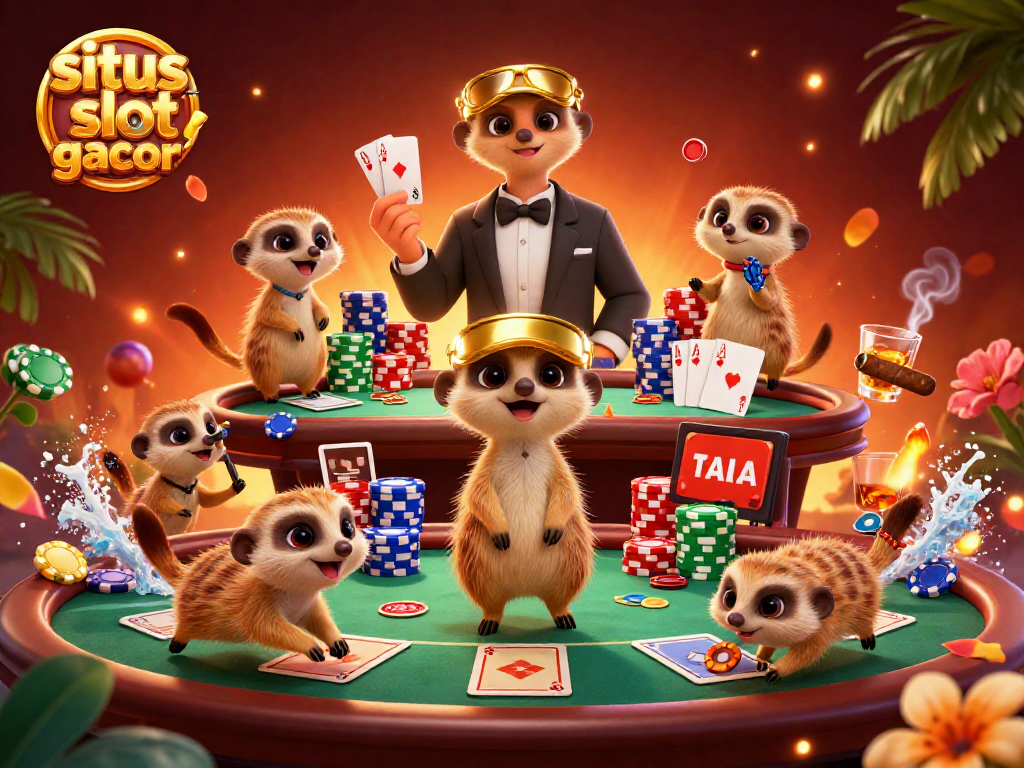 Experience the thrill of situs slot gacor with animated meerkats running a bustling casino.