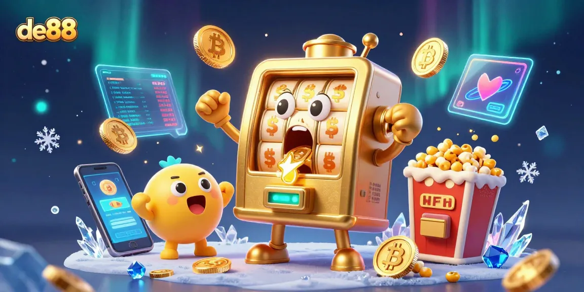 Spin the jackpot with de88's golden slot machine as coins pour out!