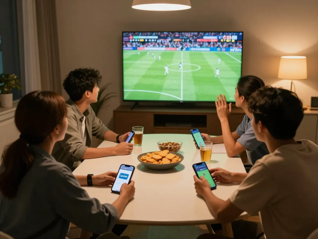 Socolive trực tiếp highlights a group enjoying a live soccer match together at home.