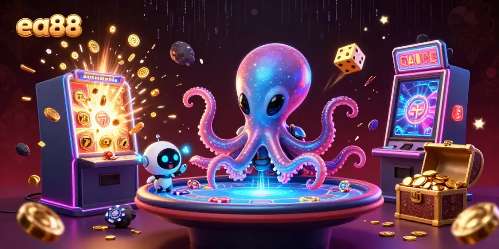 Experience the thrill of ea88 with a vibrant alien casino scene featuring unique characters and dynamic game elements.