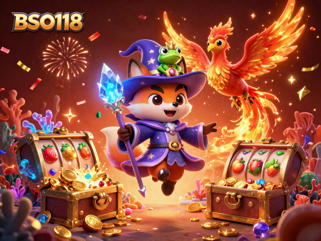 Engage with BSO118's vibrant 3D casino experience featuring gaming magic and treasure.