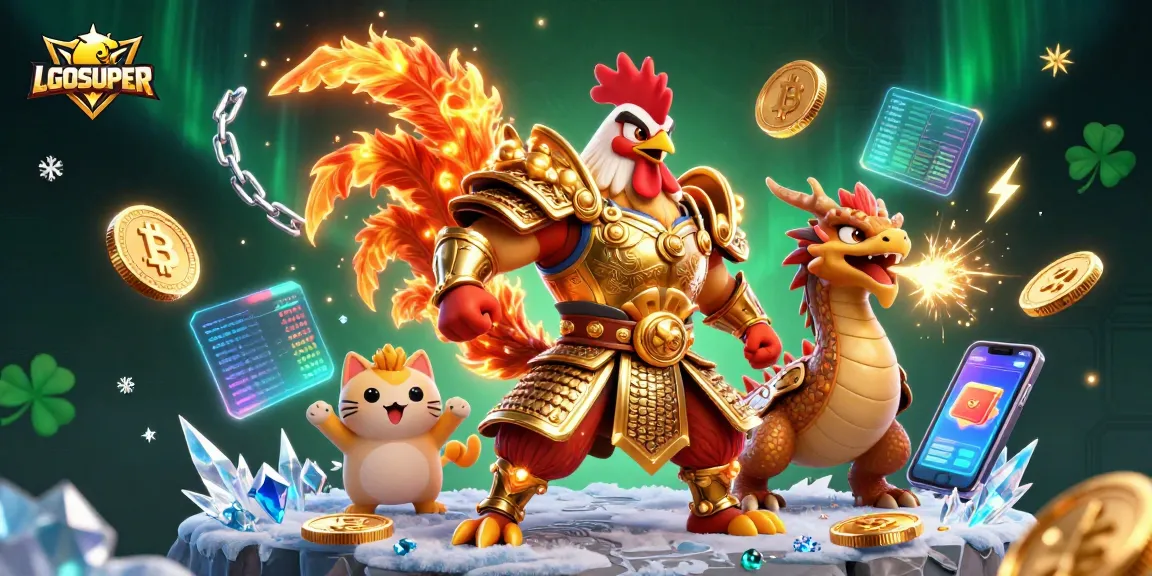 Engage with LGOSUPER's thrilling 3D digital illustration showcasing vibrant gambling elements and characters.