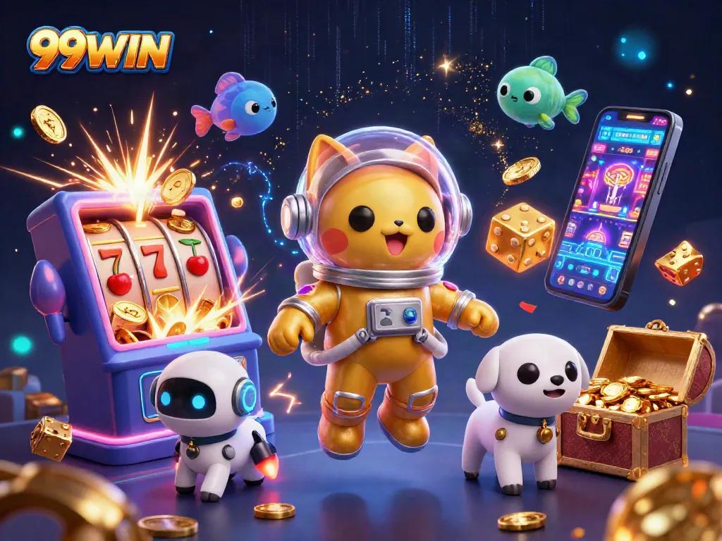 Experience the excitement of 99WIN with vibrant gaming elements and engaging character action.