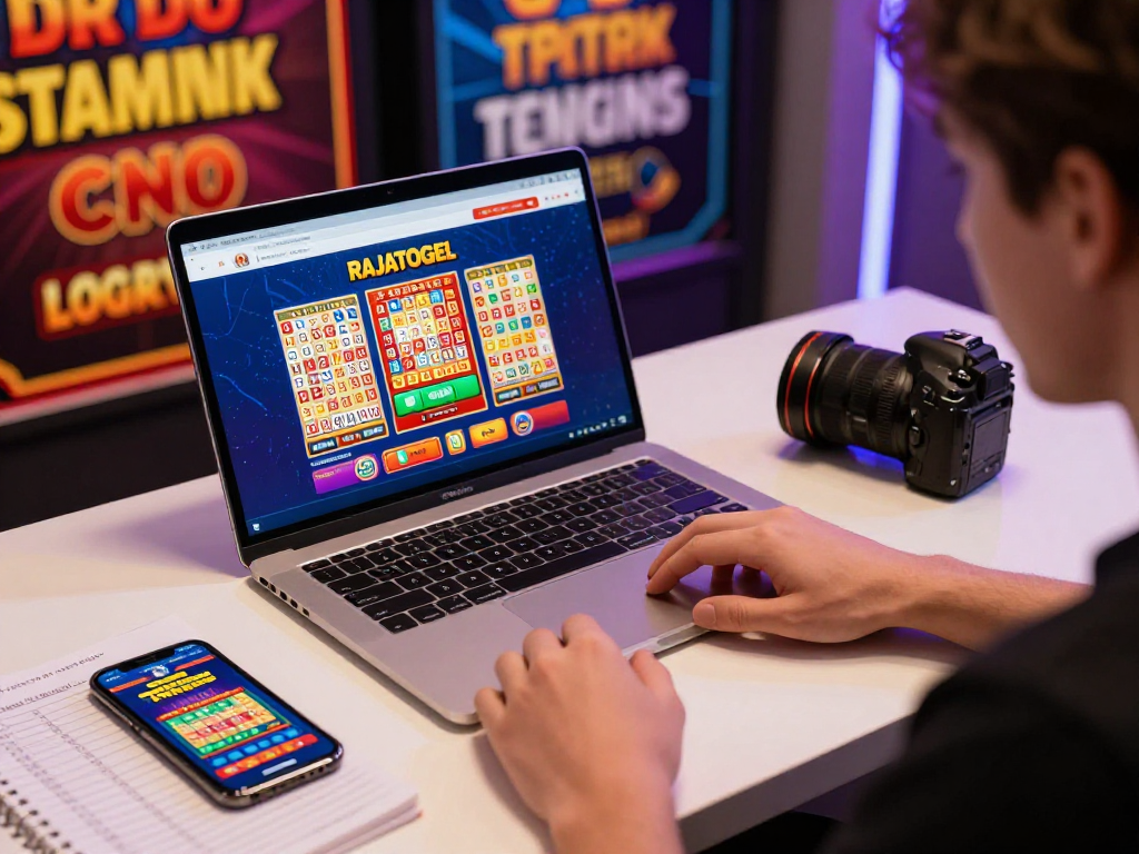 Pengguna rajatogel bermain togel online dengan laptop dan catatan strategi di meja modern.