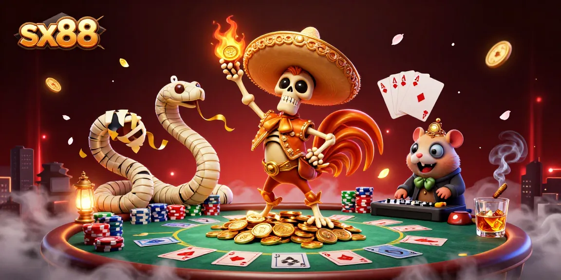 swing into action at sx88 with a vibrant 3D casino scene featuring characters celebrating a jackpot