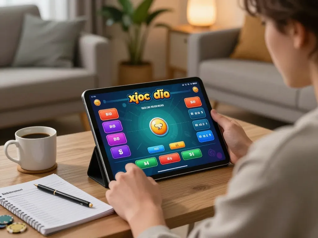 xóc đĩa online gameplay on tablet in a cozy home setup, engaging with dynamic betting interface