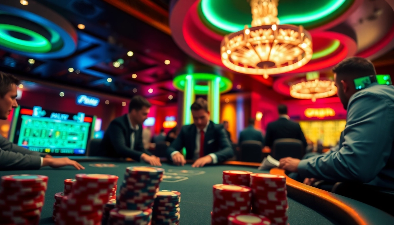 Menggambarkan permainan poker dengan dentoto yang menarik di kasino, dealer dan pemain terlibat.