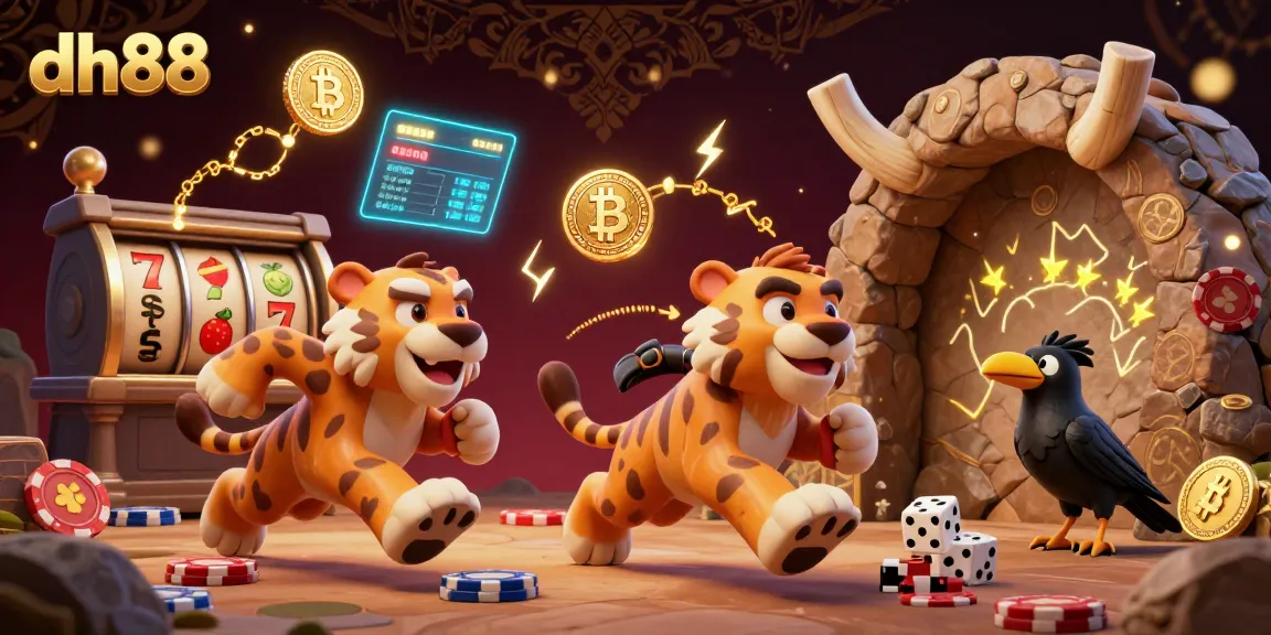 Engage in exciting gameplay at dh88, where cavemen and a sabertooth tiger run a vibrant casino.