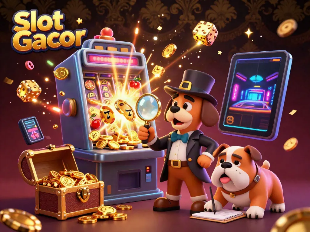 Experience Slot Gacor excitement in a vibrant 3D casino illustration with lively elements.