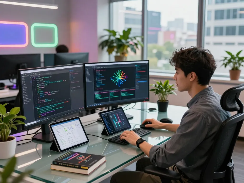 Developer coding on AI project in a modern workspace with crush ai integrations