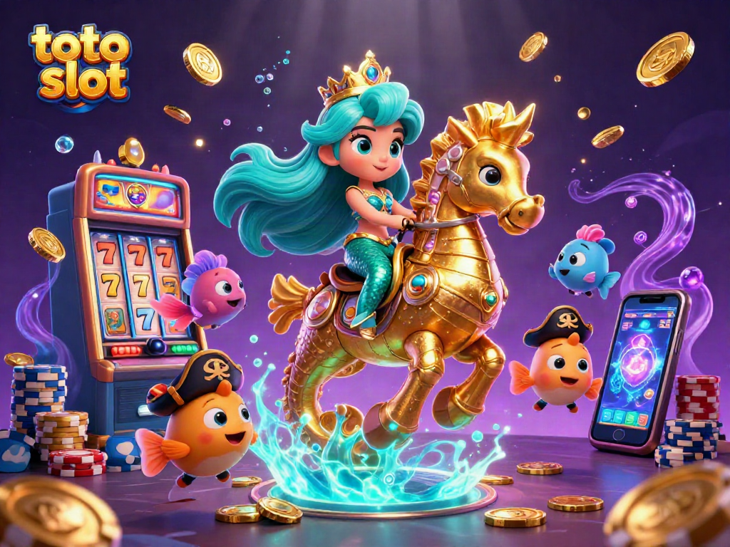 Gambarlah toto slot dengan putaran slot dan karakter putri duyung di lautan yang meriah.