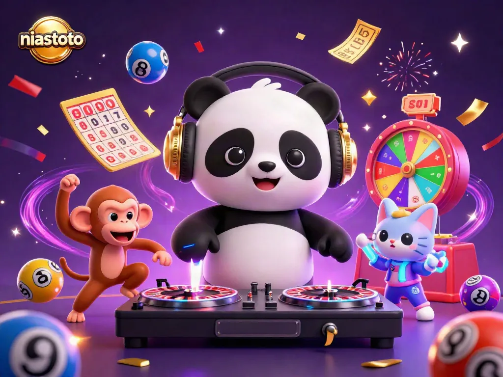 Gali keberuntungan di niastoto dengan DJ panda 3D yang menghentak, kucing bergaul, dan bola lotre berwarna-warni.