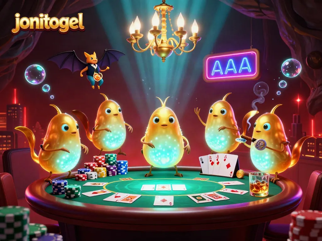 Experience exciting gameplay at jonitogel with playful glowworms lighting up the vibrant casino scene.