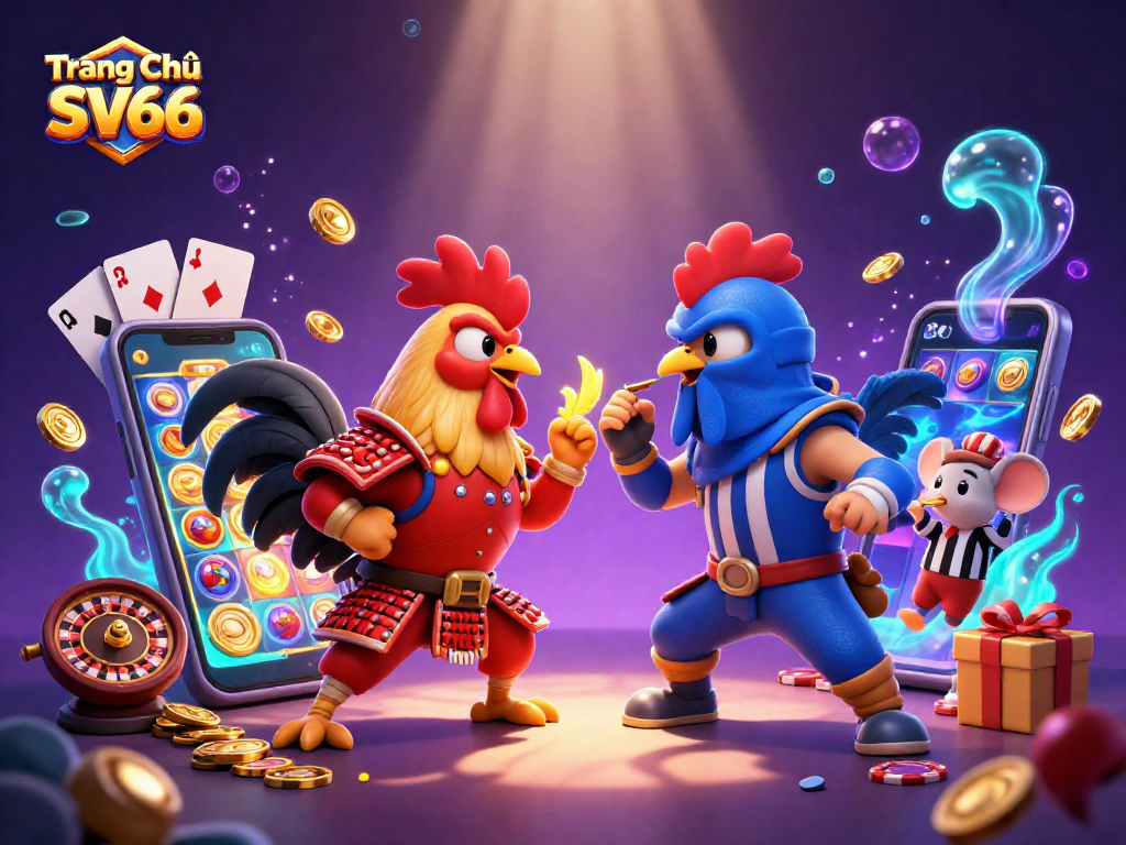 Experience egg-citing gameplay at Trang Chủ SV66 with thrilling cartoon roosters battling amid vibrant slots.