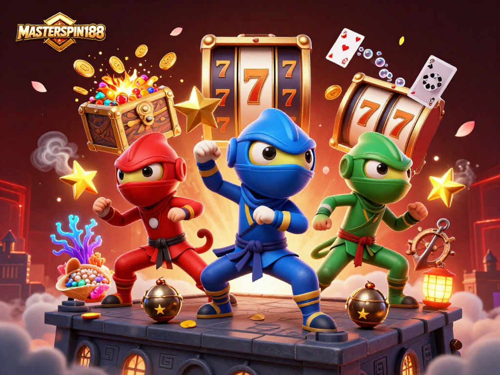 Experience the thrill of winning with MASTERSPIN188 in this vibrant 3D casino-themed illustration.