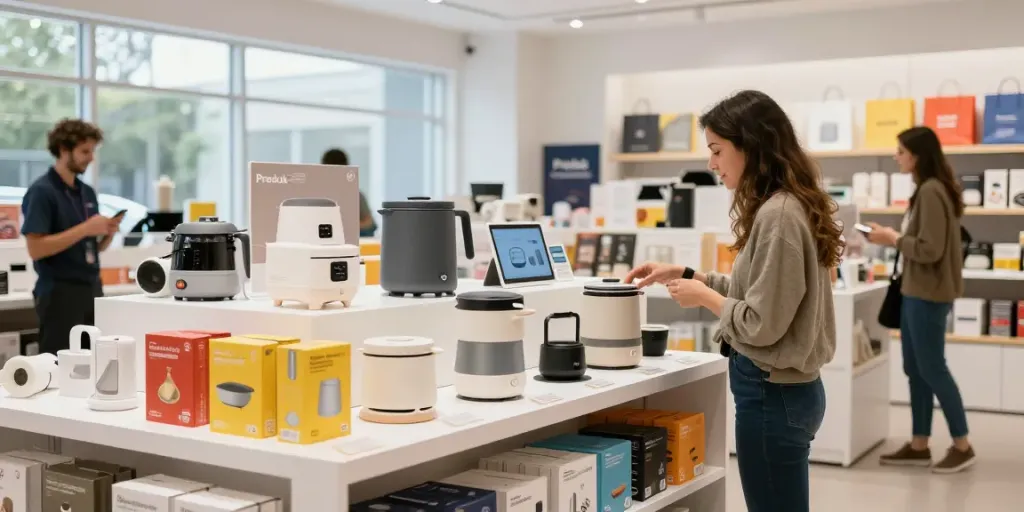 Engaged shopper exploring various Produk in a modern e-commerce store.
