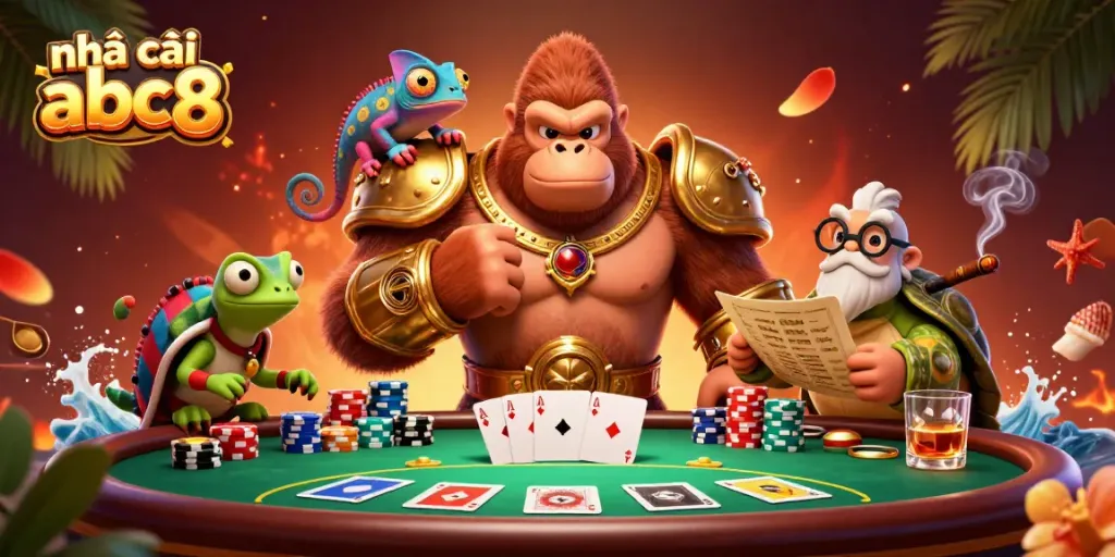 Join the action at nhà cái abc8 with a vibrant 3D scene featuring legendary casino characters.