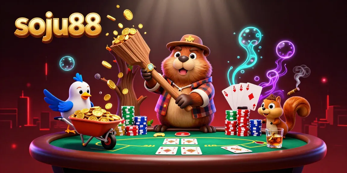 Engage with dynamic soju88 poker action as cartoon characters collect coins and play.