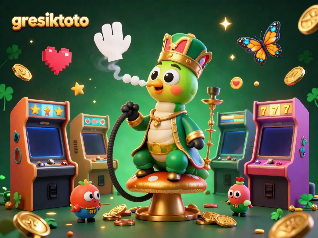 Experience the bustling atmosphere of gresiktoto with captivating gaming elements like poker symbols and slot reels.