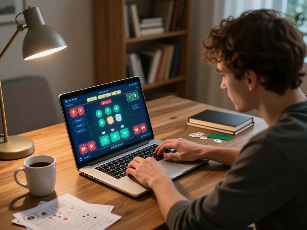 Watch players enjoy their thrilling poker experience with MPOID at a stylish home workspace
