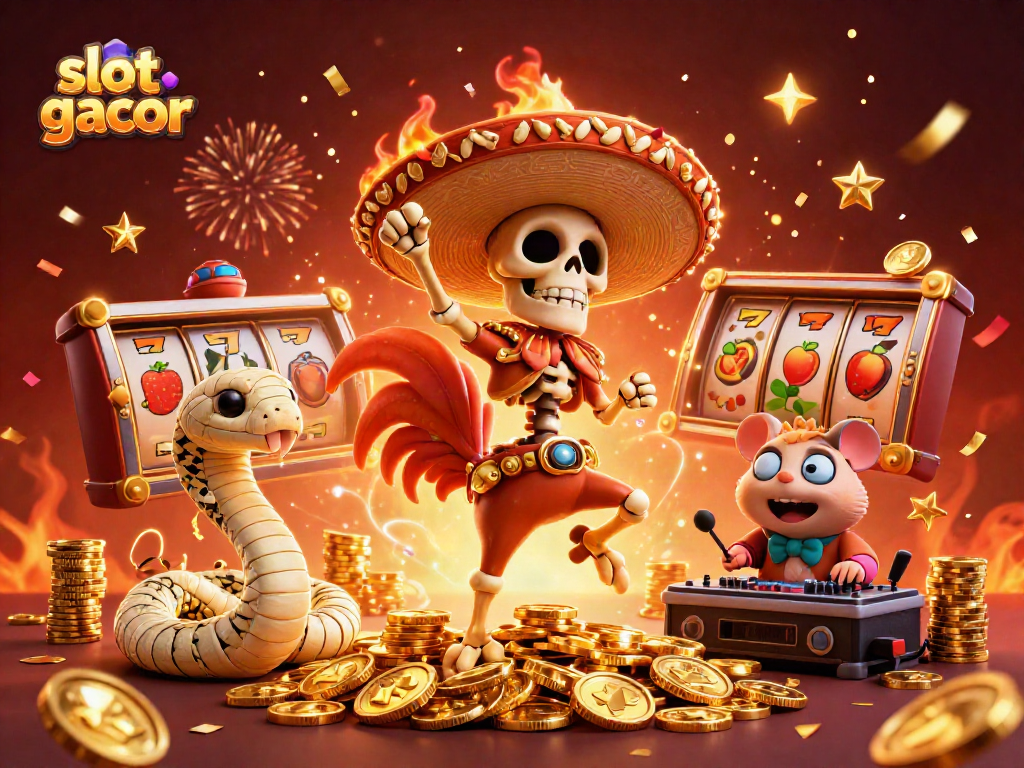 Genggam keberuntungan dengan slot gacor yang menampilkan ayam mariachi dan simbol slot keberuntungan lainnya.
