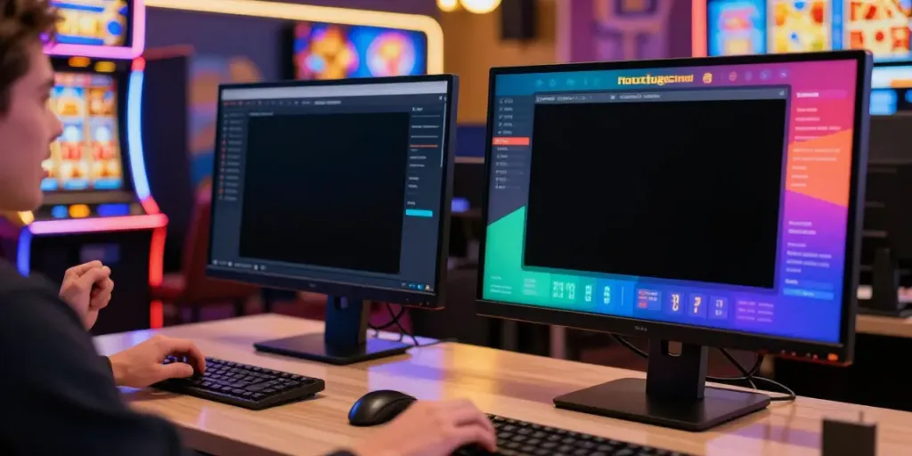 Antusiasme bermain ratutogel di ponsel dengan suasana ceria dan digital yang penuh warna.