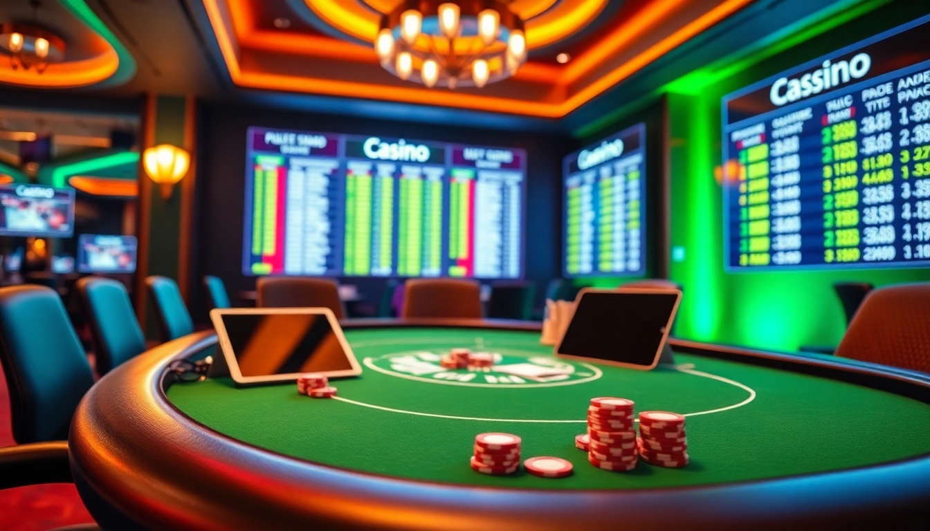 Engaging poker online gameplay with vibrant casino elements and professional setups.