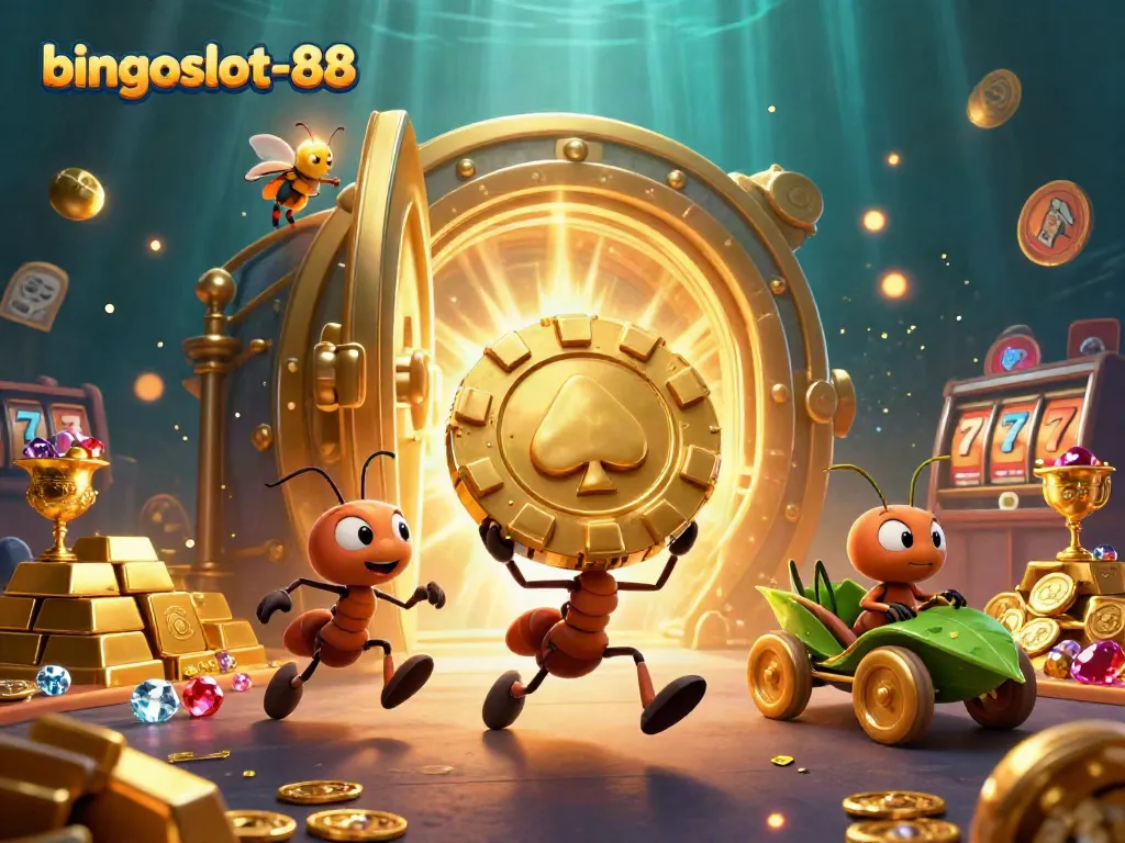 Menggoda pengalaman berjudi di bingoslot-88 dengan skenario tim semut yang mencuri chip poker emas.