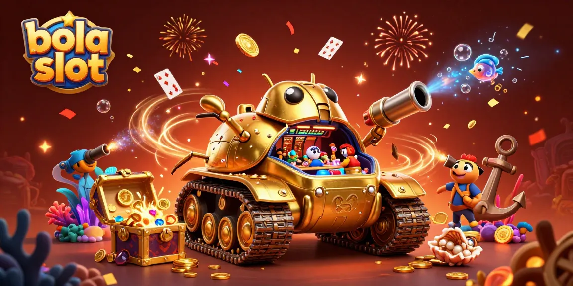 Engage with bola slot dynamics featuring a 3D animated golden beetle casino tank shooting confetti and coins.