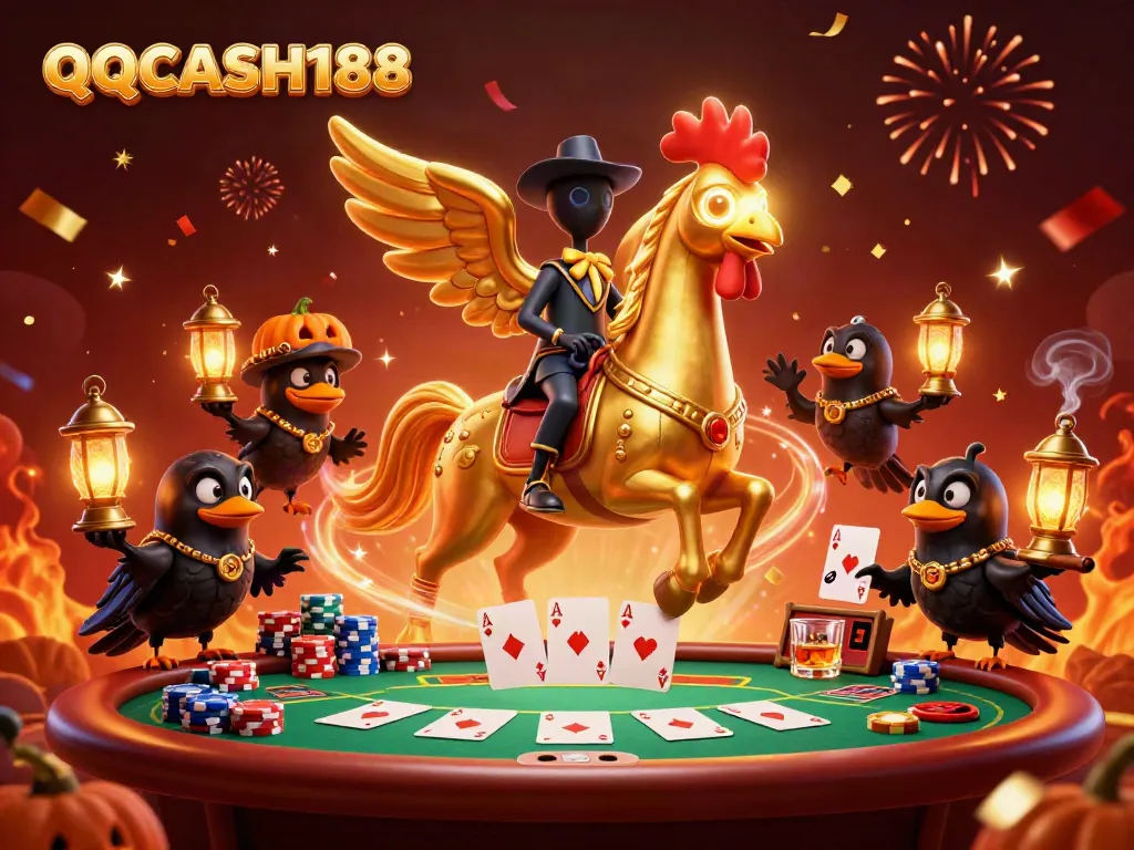 Experience the exciting world of QQCASH188 with a vibrant casino scene showcasing dynamic characters and rich game elements.