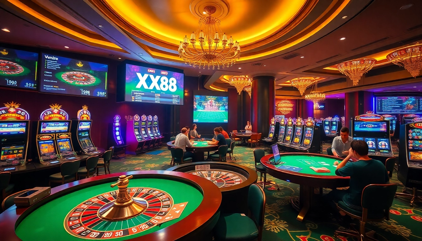 Experience thrilling gameplay at XX88 with vibrant casino tables and live betting displays.