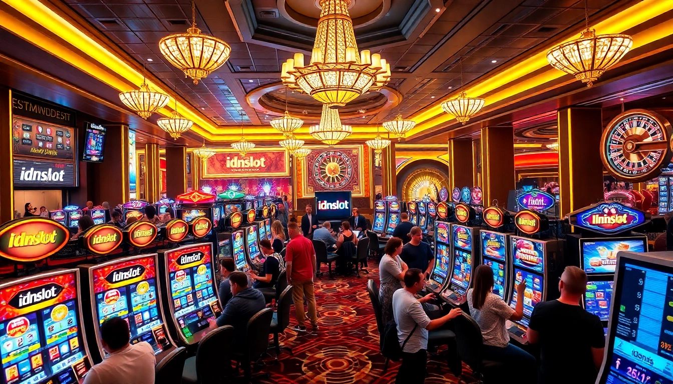 Experience the thrill of idnslot gaming with colorful machines and vibrant casino atmosphere.