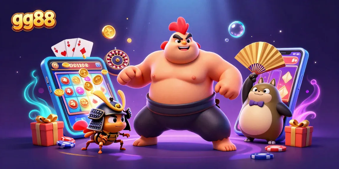 Engage in gaming excitement with gg88, where a powerful sumo rooster and samurai cricket dominate the scene.