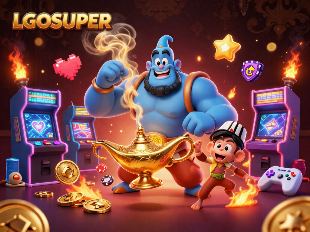 Experience LGOSUPER's thrilling gameplay with vibrant characters and casino elements in a magical 3D scene.