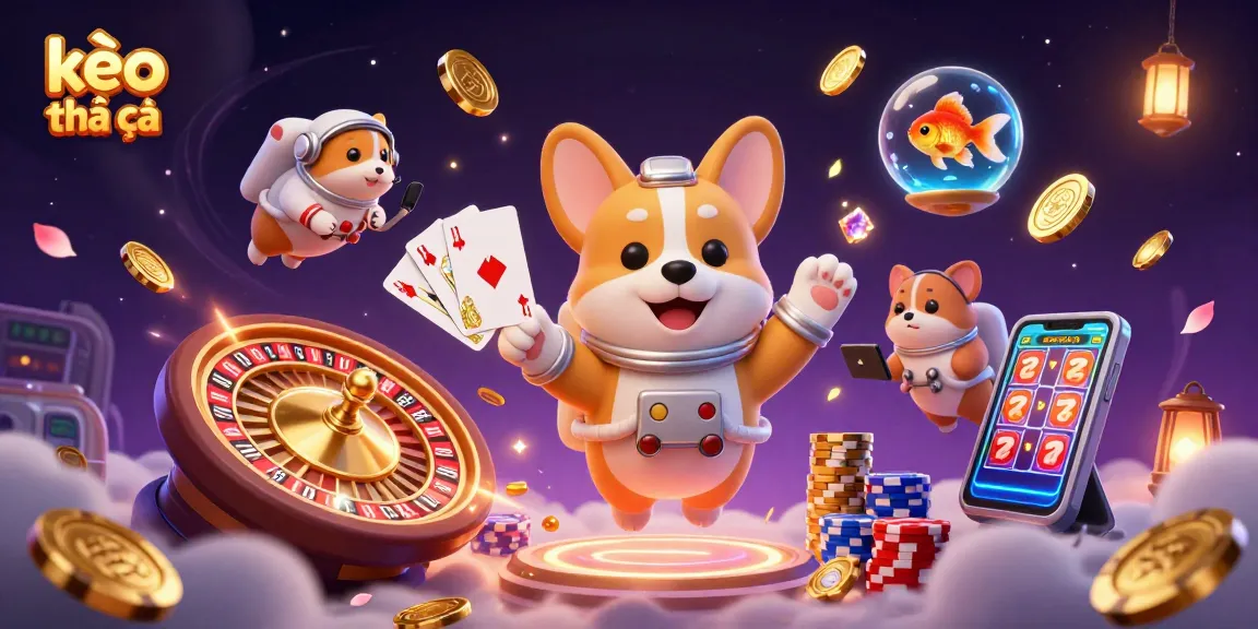 Experience thrilling kèo nhà cái excitement with animated characters in a cosmic casino scene.