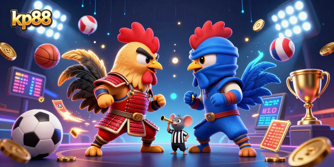 Experience thrilling action at kp88 with dynamic fighting roosters amid dazzling casino elements.