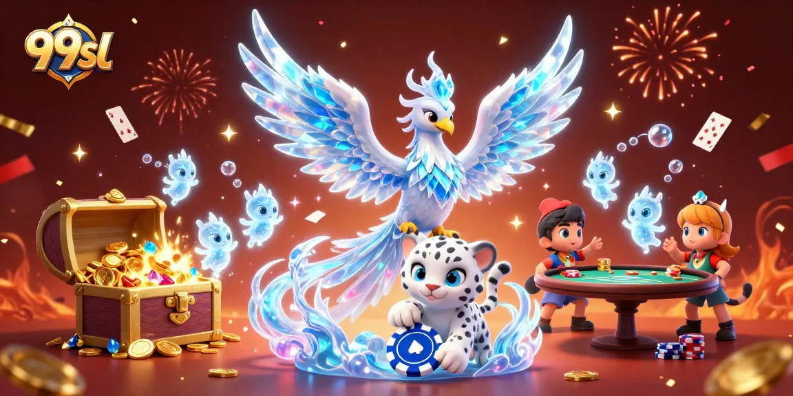 Experience thrilling gameplay at 99sl with a vibrant illustration of an ice phoenix and casino elements.