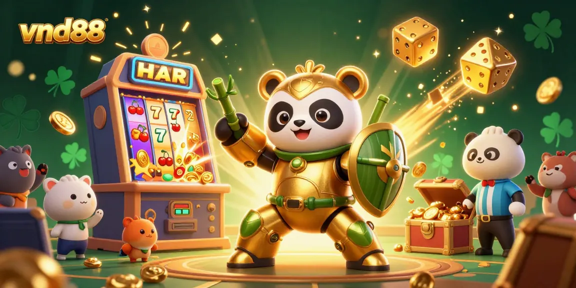 Experience thrilling gameplay with vnd88 in a vibrant casino showdown featuring a golden panda in a mech-suit.