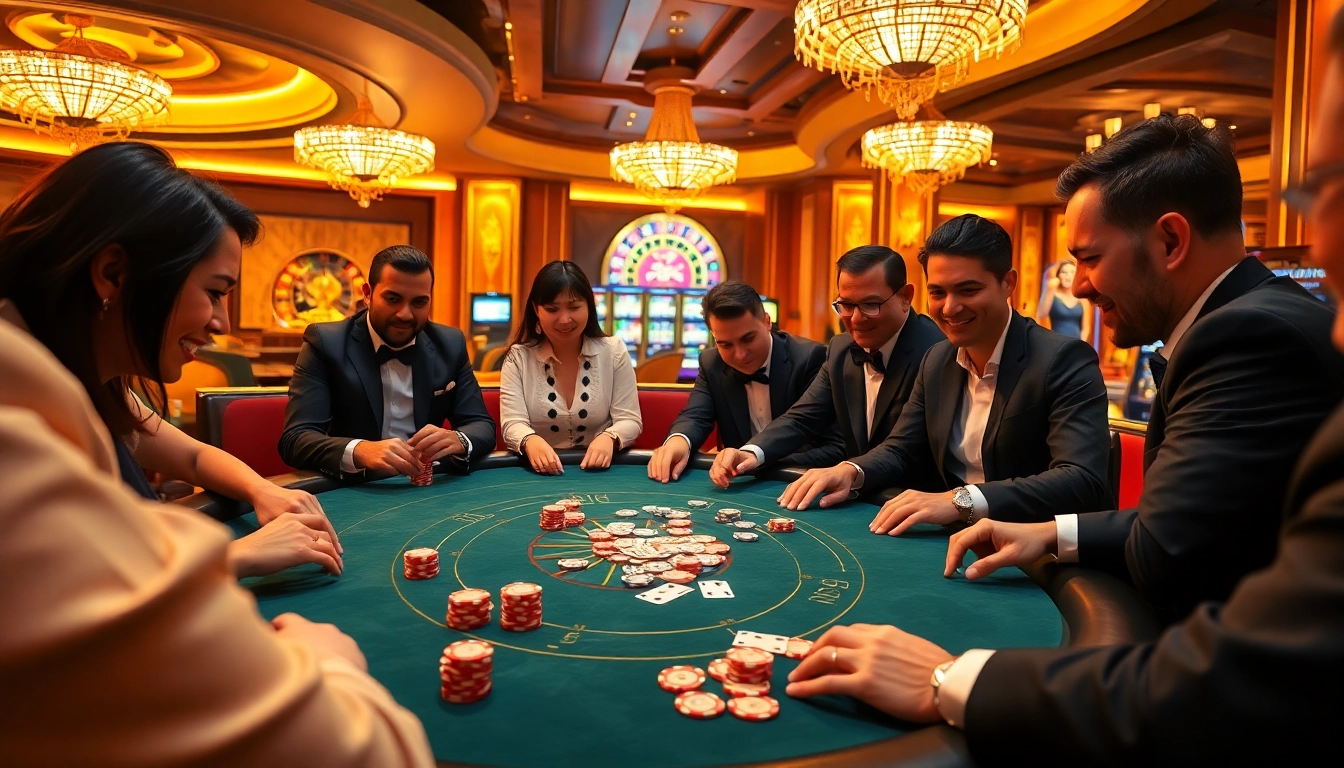 Players enjoying a riveting poker game at a luxurious table, highlighting 789p's premium gambling experience.