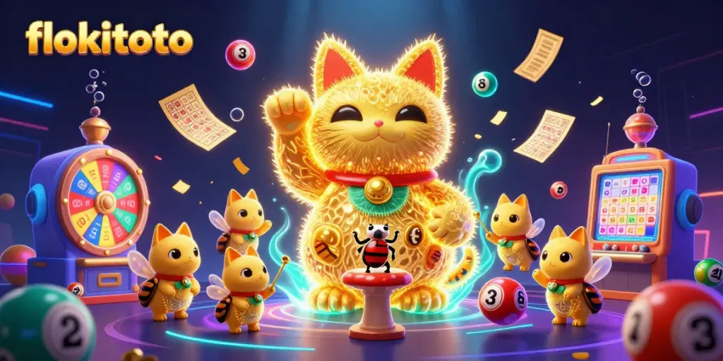 Engage with flokitoto's excitement through a vibrant 3D casino illustration of luck and chance.