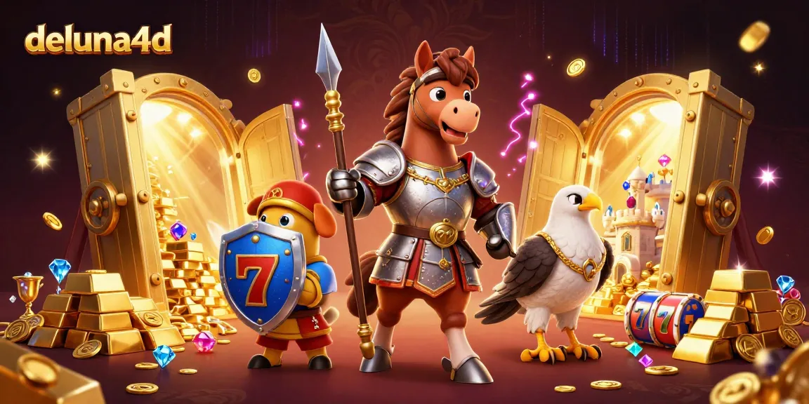 Win big with deluna4d in a vibrant, ultra-detailed display of casino gaming elements and characters.