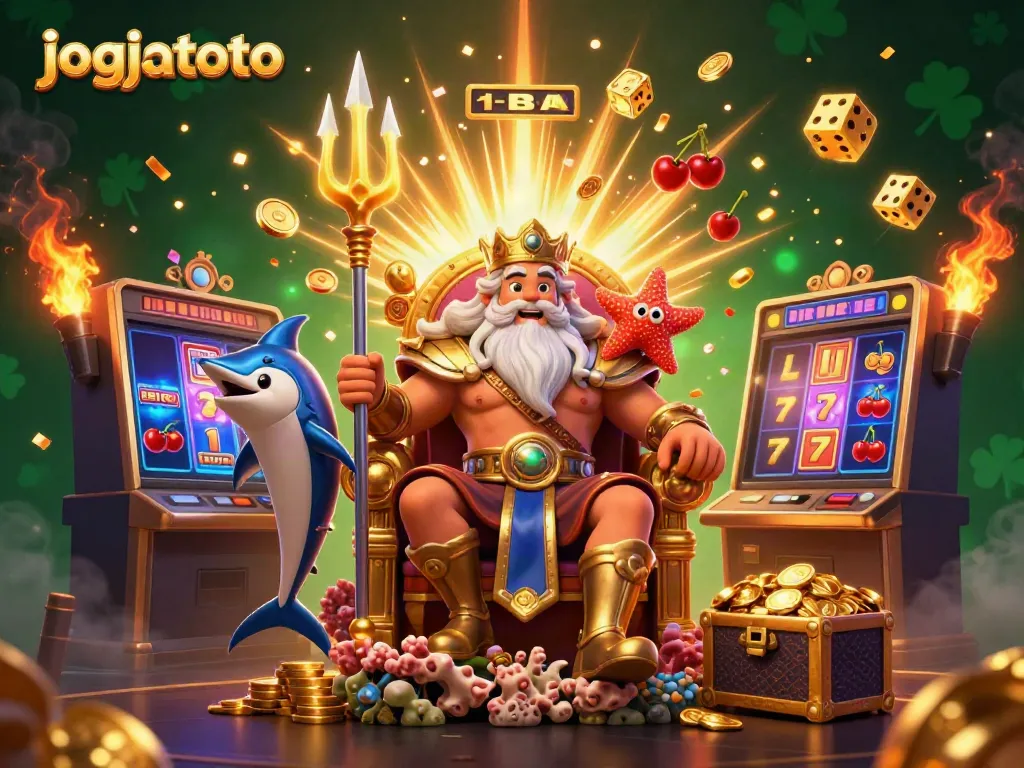 Experience thrilling slot action with jogjatoto featuring a 3D sea king and vibrant game elements.