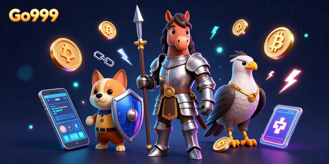 Engage with Go999's thrilling gaming experience featuring a knight, puppy, and falcon in an adventure.