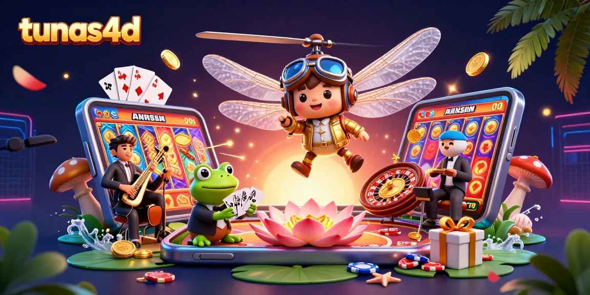 Engage with tunas4d at a vibrant lily pad casino featuring dynamic characters and game elements.