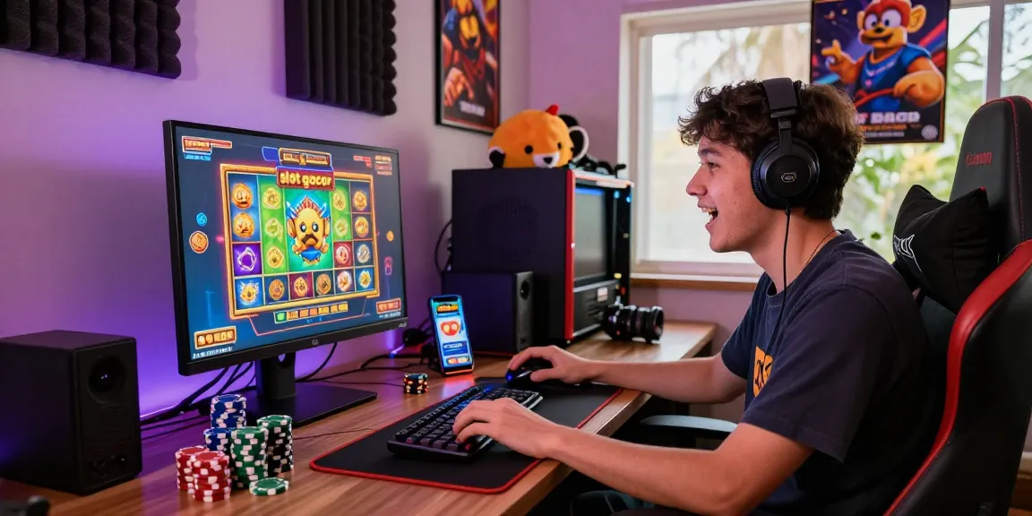 Thrilling online gaming atmosphere showcasing a player enjoying slot gacor games with vibrant graphics and dynamic setup.