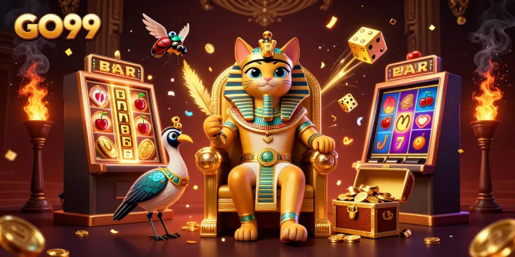 Experience exhilarating gaming moments with GO99, featuring vibrant casino elements and rich prizes.
