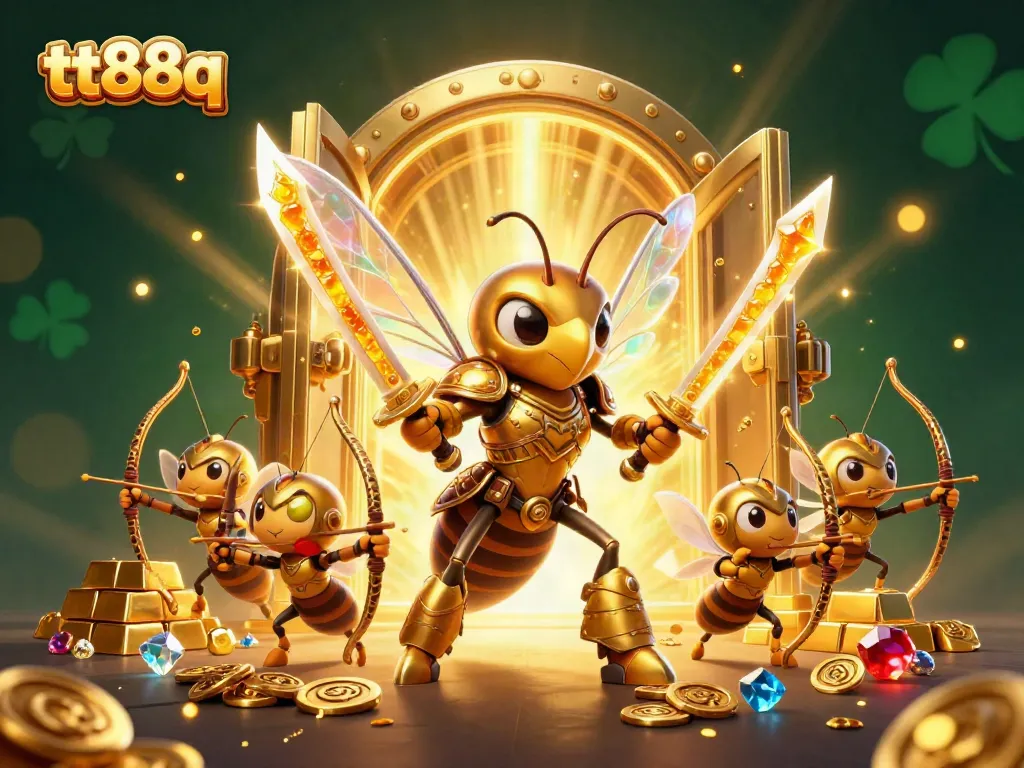 Experience thrilling wins with tt88q's dynamic gaming scene featuring golden hornet samurai and treasure.