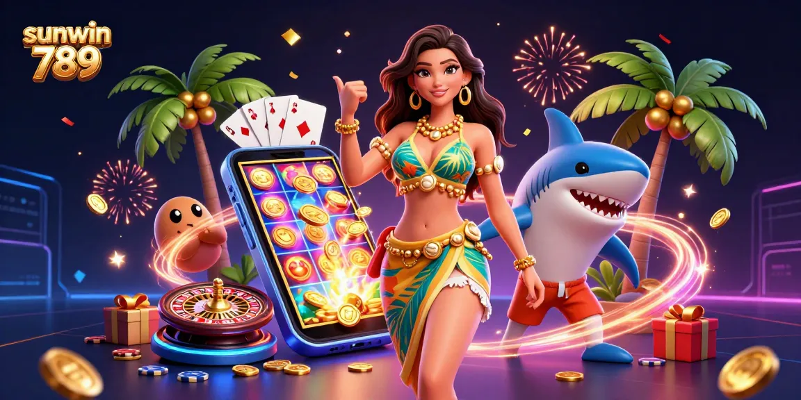 Engage with exciting games and bonuses at sunwin 789 as a glamorous beach goddess leads the fun!