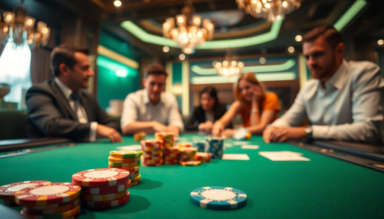 Arushoki menampilkan suasana kasino dengan fokus pada permainan poker yang menarik.