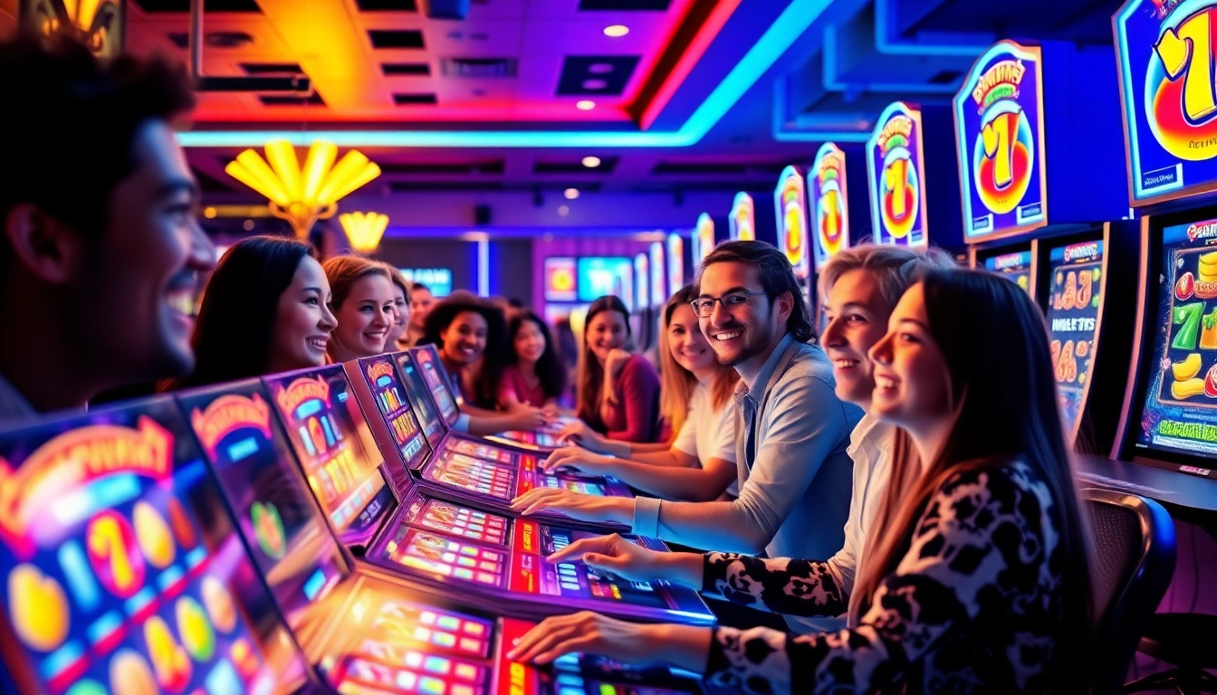 Players enjoying asupantoto online slot games in a vibrant virtual environment, expressing excitement.